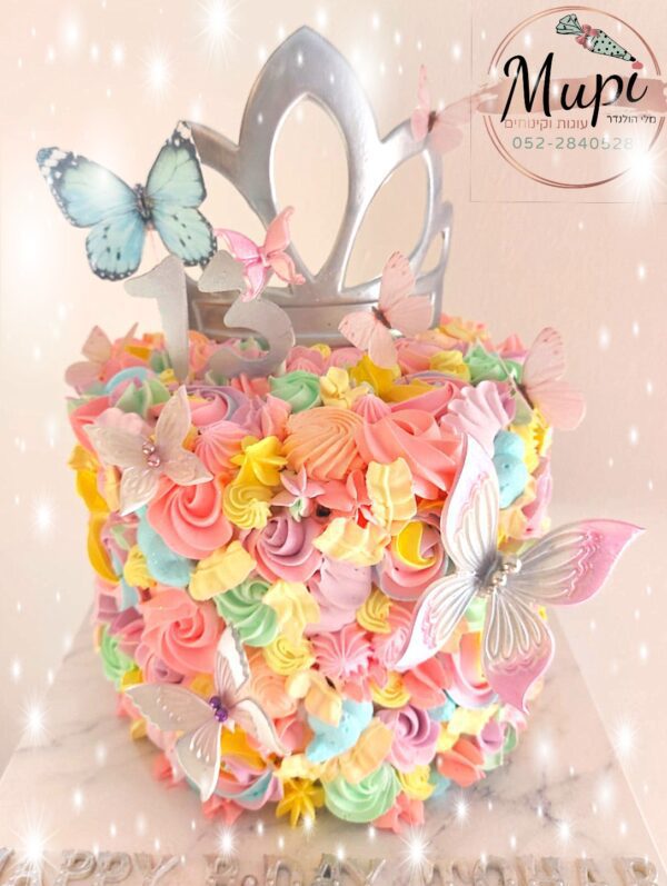 עוגת פרחים פרפרים